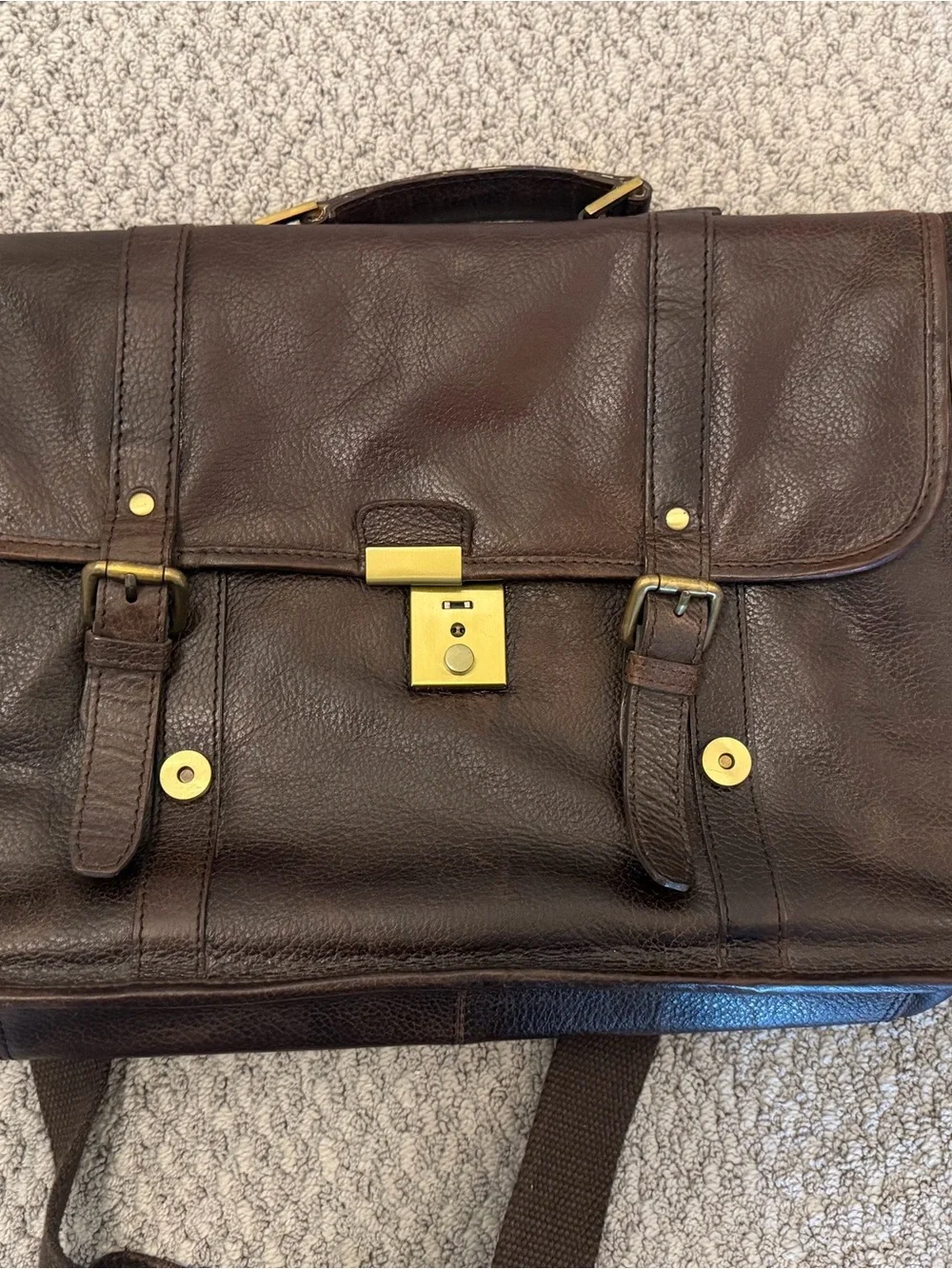 McCarren & Sons Men's Brown Leather Messenger Bag with Shoulder Strap